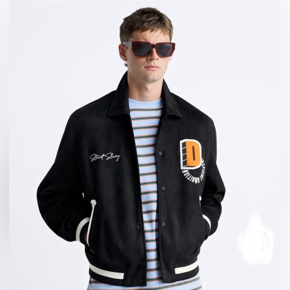 Men’s Zara Faux Suede Embroidered Jacket - Picture 1 of 13